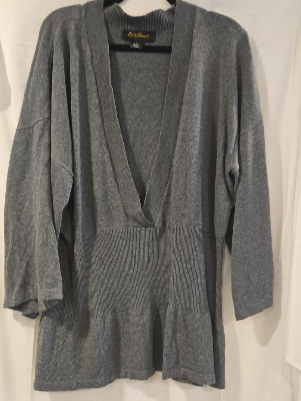 Ashley Stewart Deep V-Neck Gray Tunic Sweater